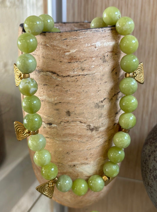 Olive Jade and triangle charms Necklace